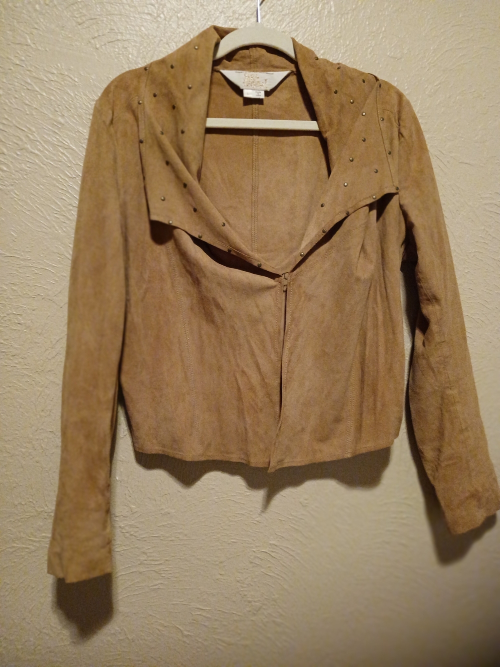Sara Berman Tan Suede Studded Collar Zip Jacket